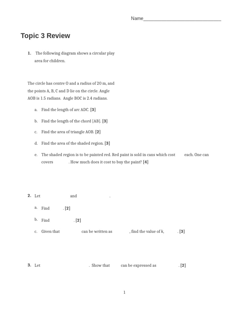 Topic 3 Trionometry Review | PDF | Circle | Area