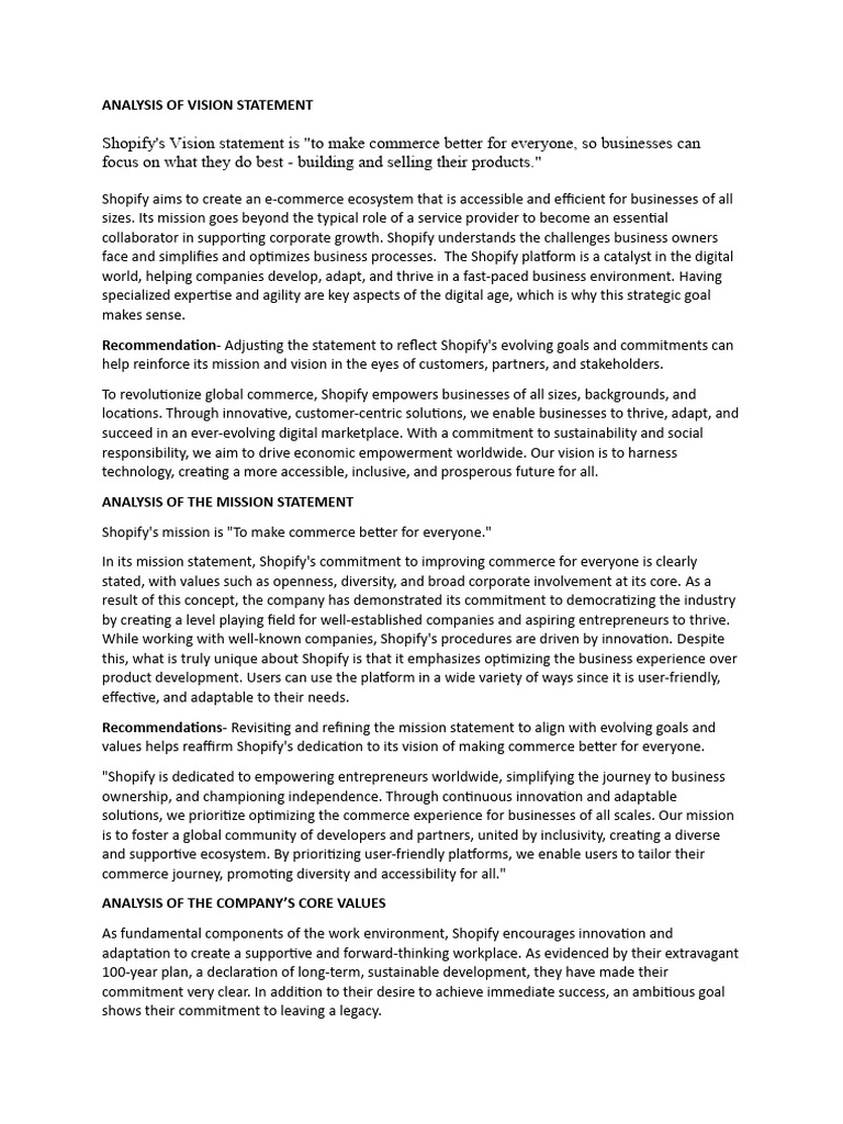 Shopify's Mission and Vision Analysis | PDF | Business