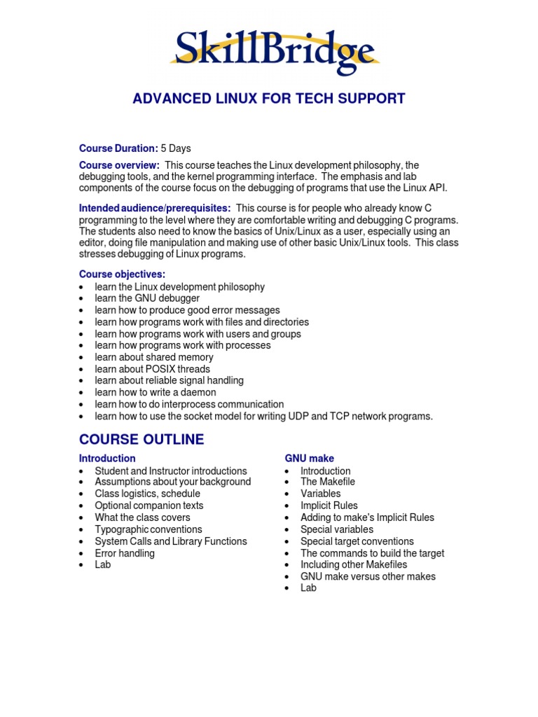 Advanced Linux For Tech Support: Course Duration: Course Overview | PDF ...