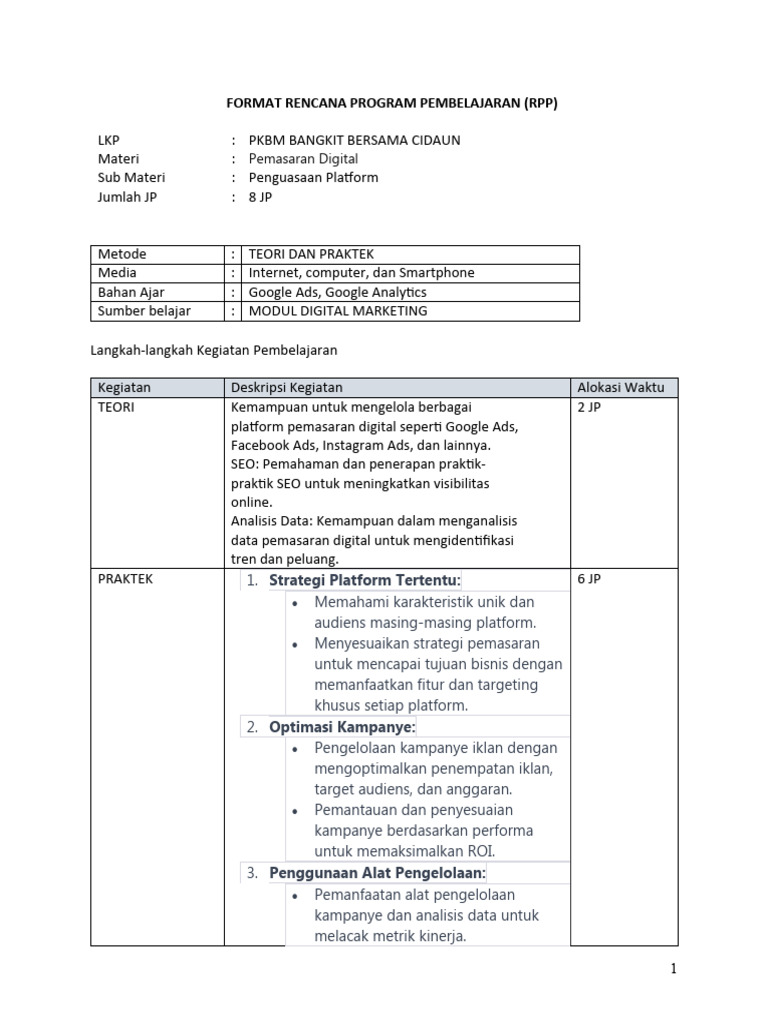 Template RPP PKW 2024 Keterampilan Yang Dibelajarkan | PDF | Karier ...