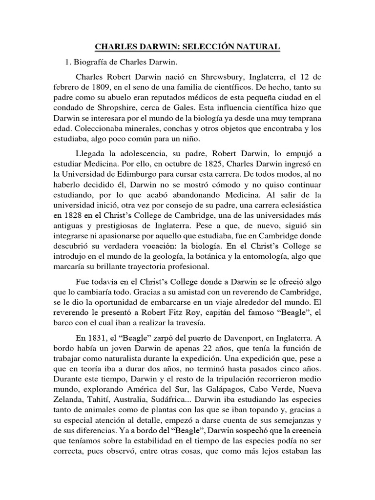 Darwin y la Selección Natural | PDF | Charles Darwin | Evolución