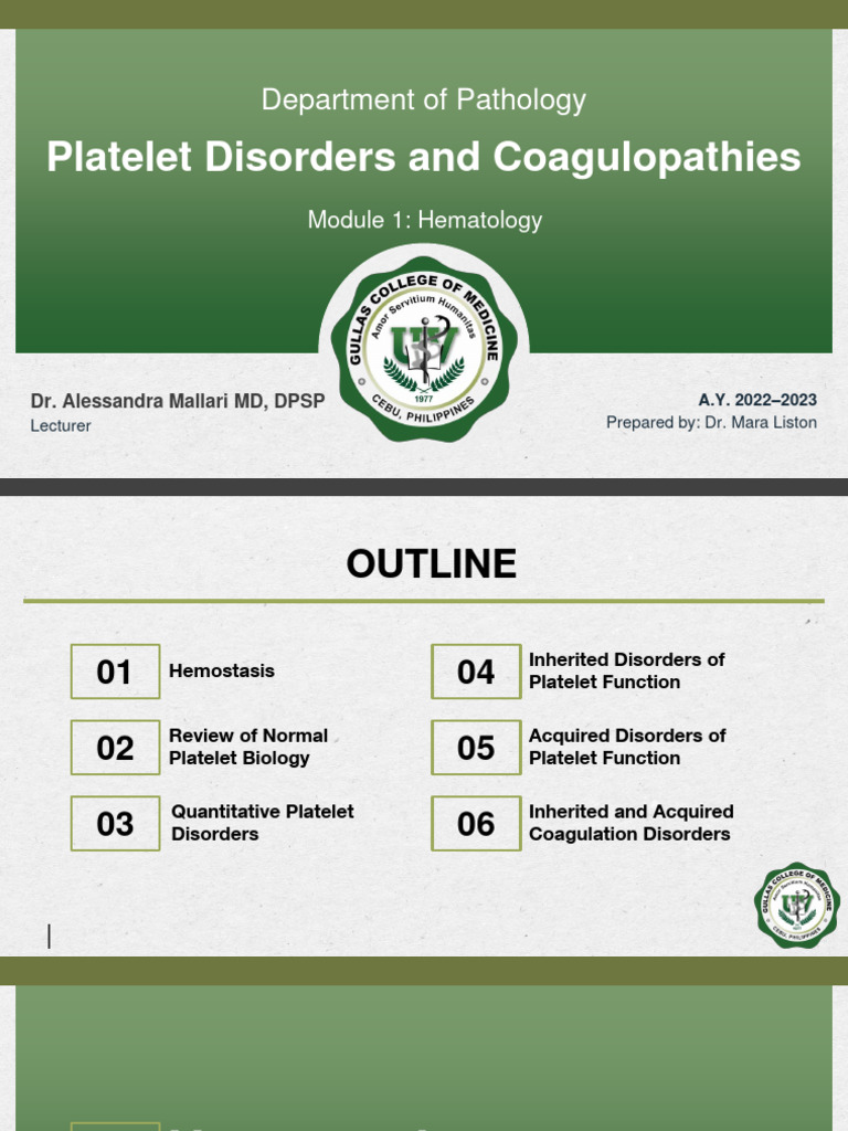 Hemostasis and Platelet Disorders Overview | PDF | Coagulation | Platelet
