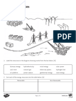 Energy Resources Homework Sheet