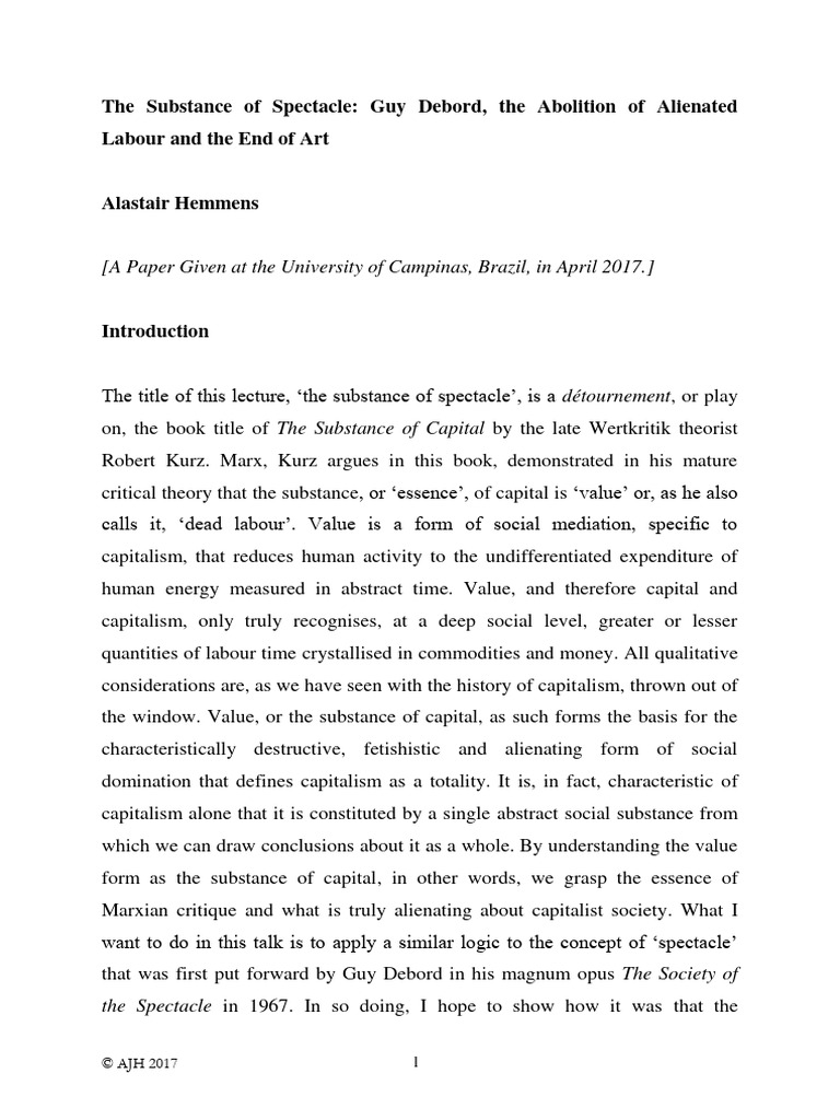 The Substance Of Spectacle Guy Debord Th Pdf Situationist