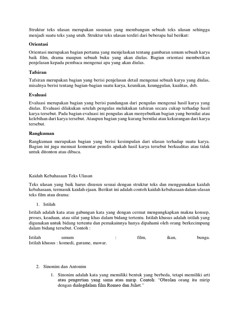 Struktur Dan Kaidah Kebahasaan Teks Ulasan Pdf