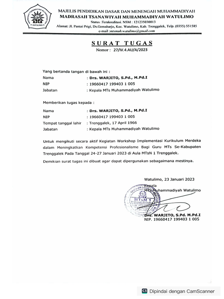 Surat Tugas Dan Sertifikat Workshop Kurikulum Merdeka 2023 | PDF