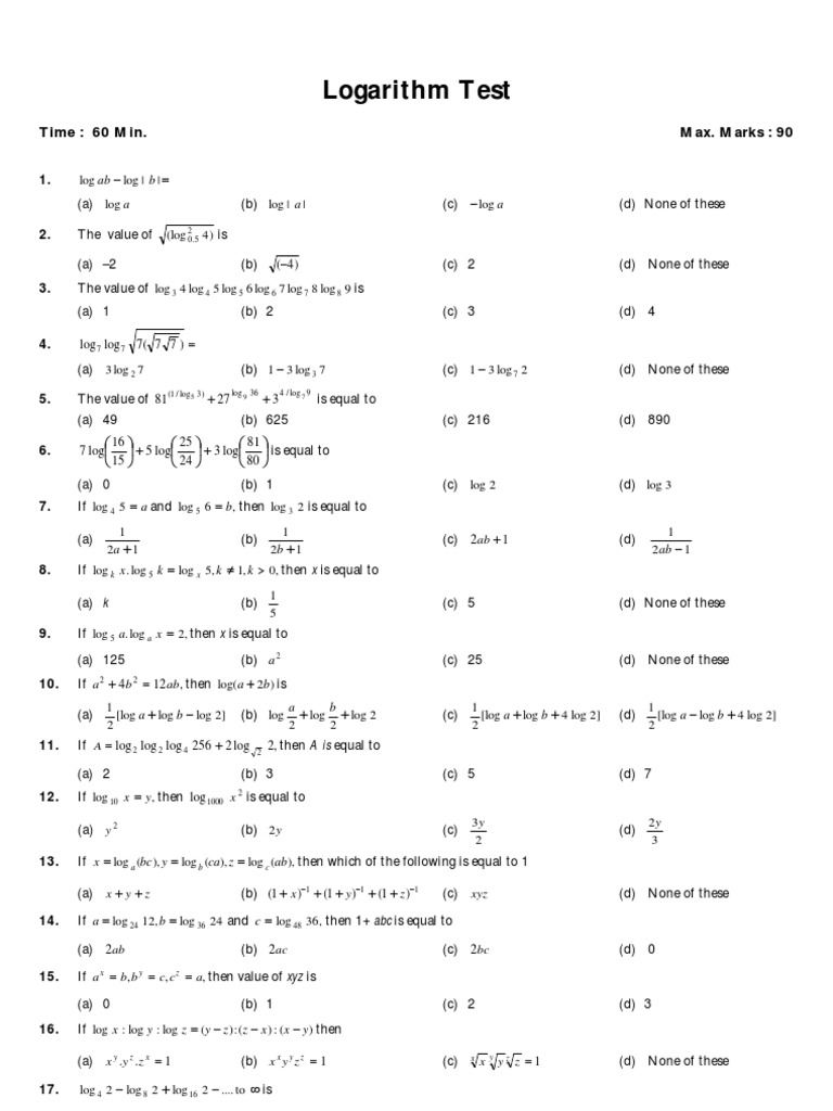 Mastering Logarithmic Concepts: A Comprehensive Logarithm Test Covering ...
