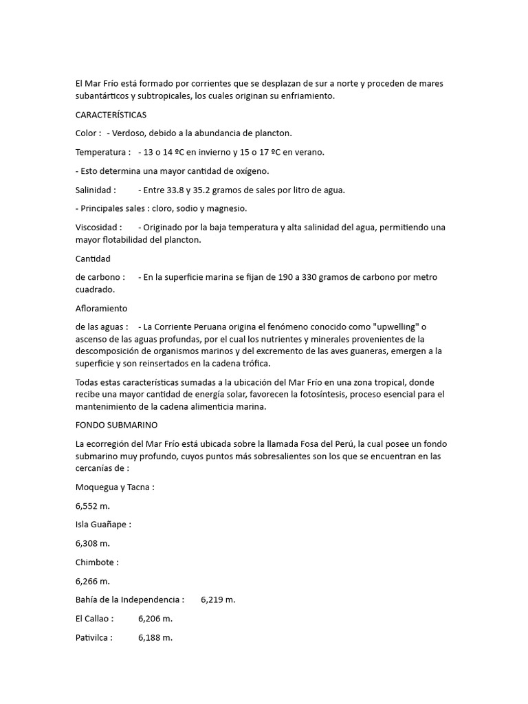 El Mar Frío Está Formado Por Corrientes Que Se Desplazan de Sur A Norte ...