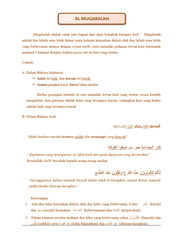 Pengertian dan Contoh Muqabalah | PDF