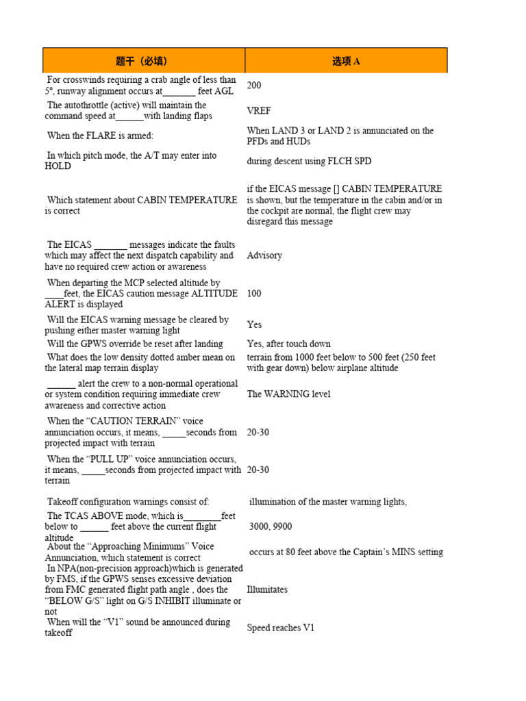 787执照题库 | PDF | Aircraft Flight Control System | Landing Gear