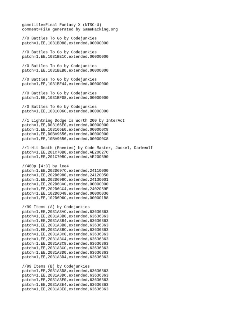 FFX PNACH Codes and Hacks Guide | PDF | Square Enix | Final Fantasy