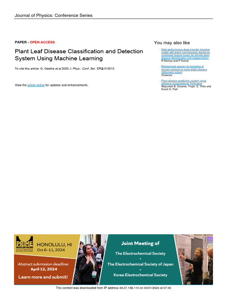 Machine Learning for Tomato Leaf Disease Detection | PDF | Image ...