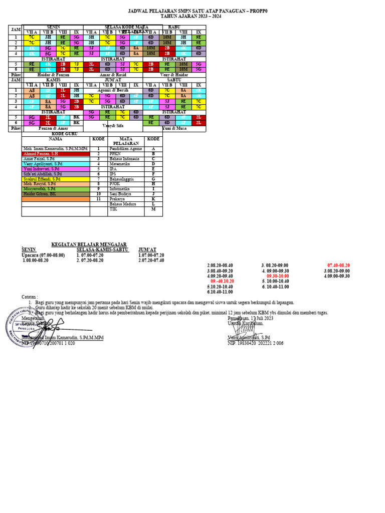 Jadwal Pelajaran Terbaru2023-2024 | PDF