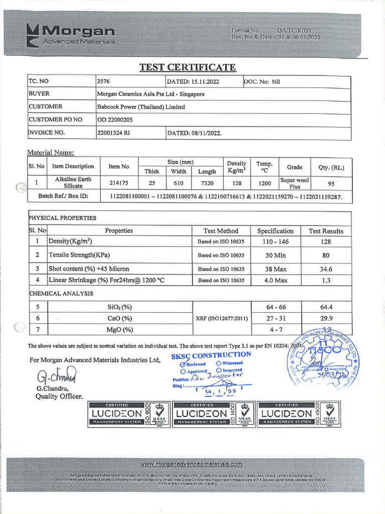 Test Certificate Superwool | PDF