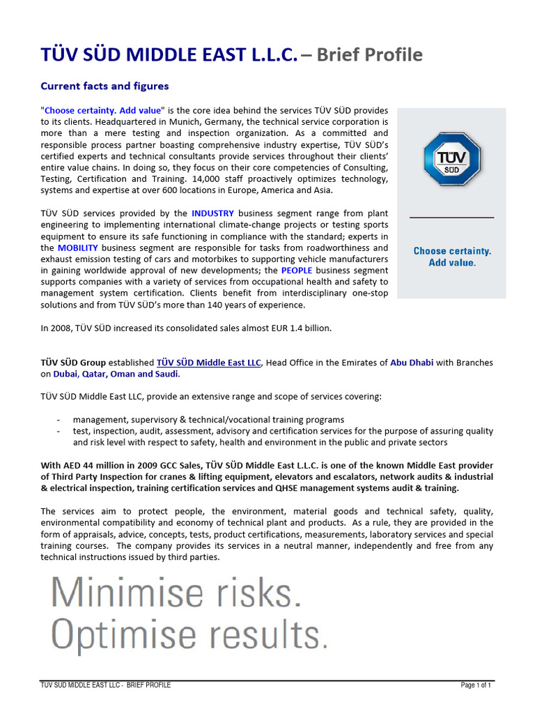 Tuv Sud Middle East Introduction Brief Profile Pdf Crane Machine