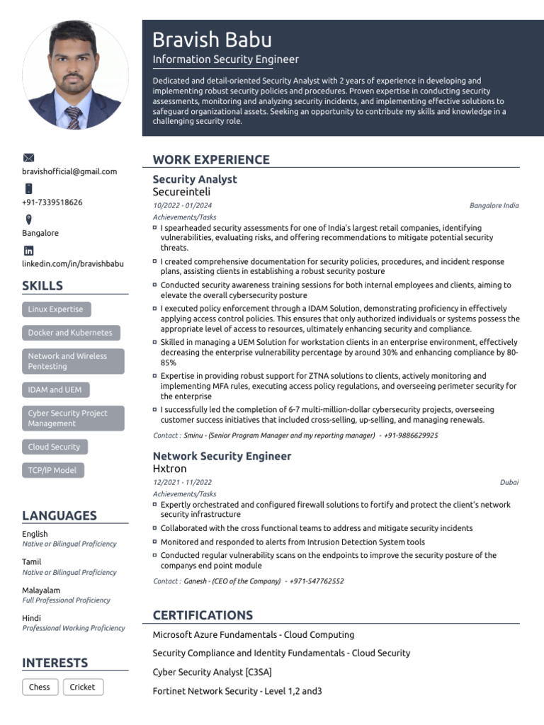 Bravish Babu: Security Analyst Profile | PDF | Security | Computer Security