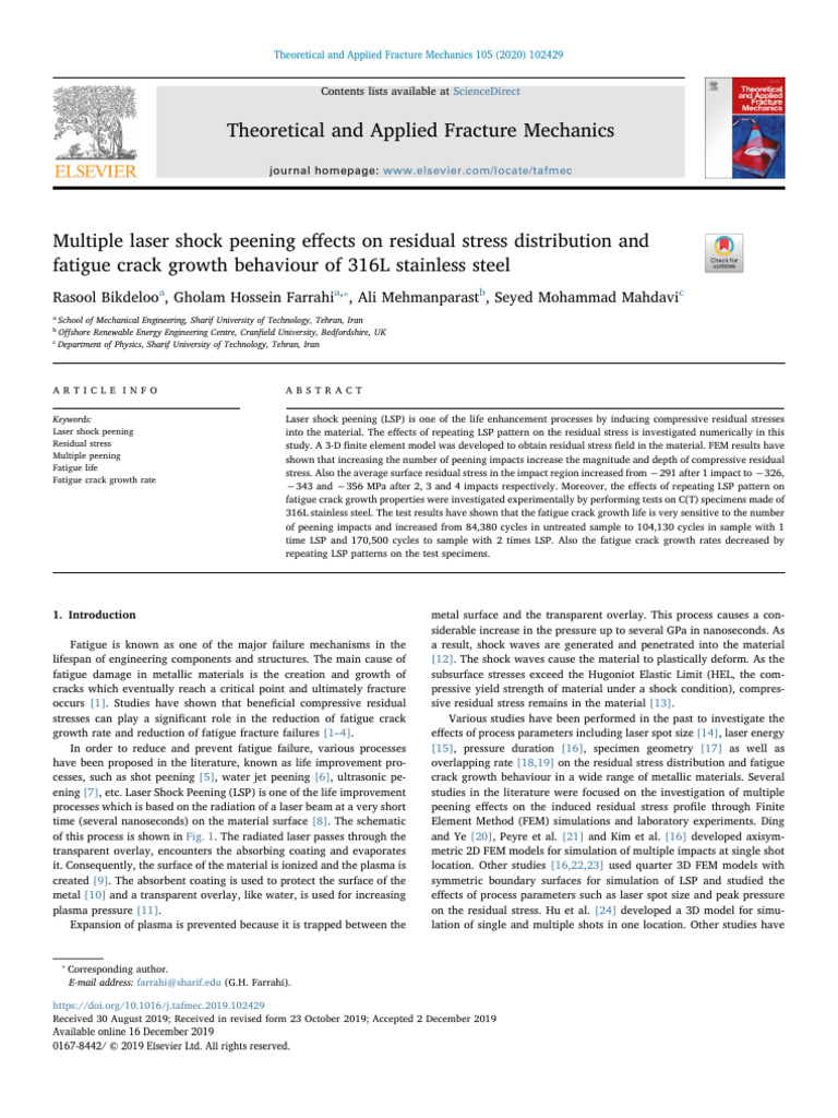 Laser Shock Peening Effects on 316L Steel | PDF | Fatigue (Material ...