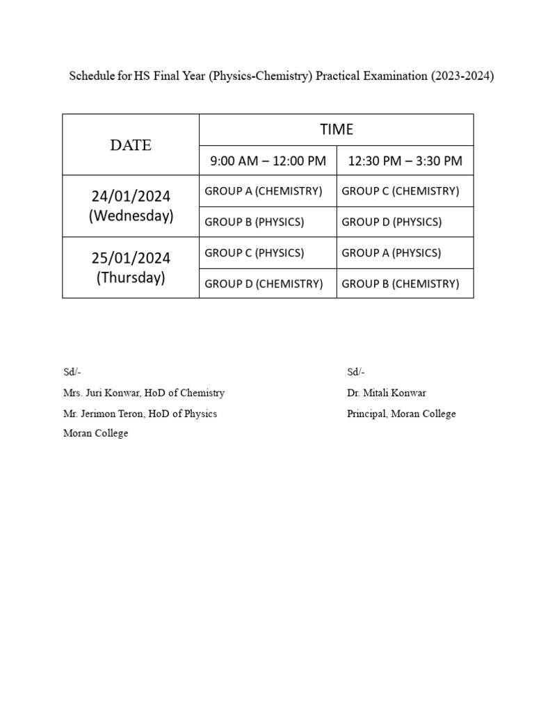 HS Final Year Practical Exam Schedule | PDF | Technology & Engineering