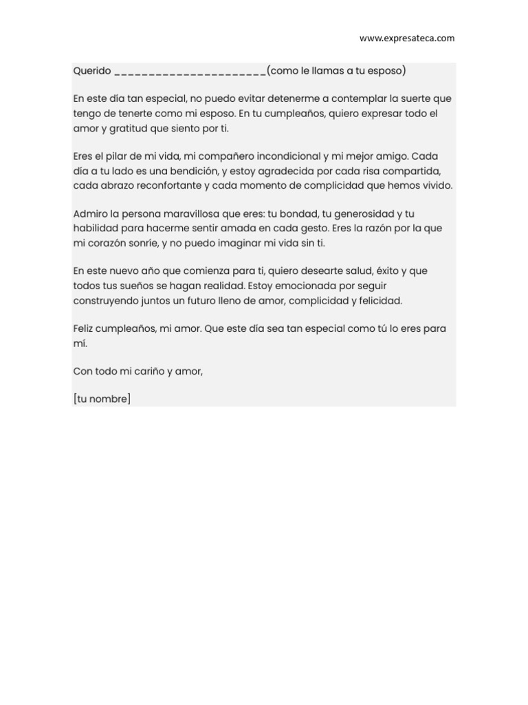 Carta de Cumpleanos para Mi Esposo | PDF | Amor | Felicidad, image size:768x1024