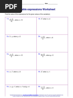 Evaluate Expressions Worksheet