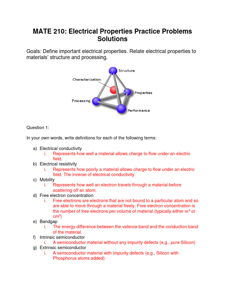 Electrical Properties Practice Problems | PDF | Electrical Resistivity ...