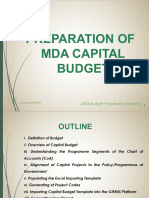 Preparation of MDA Capital Costs Budget