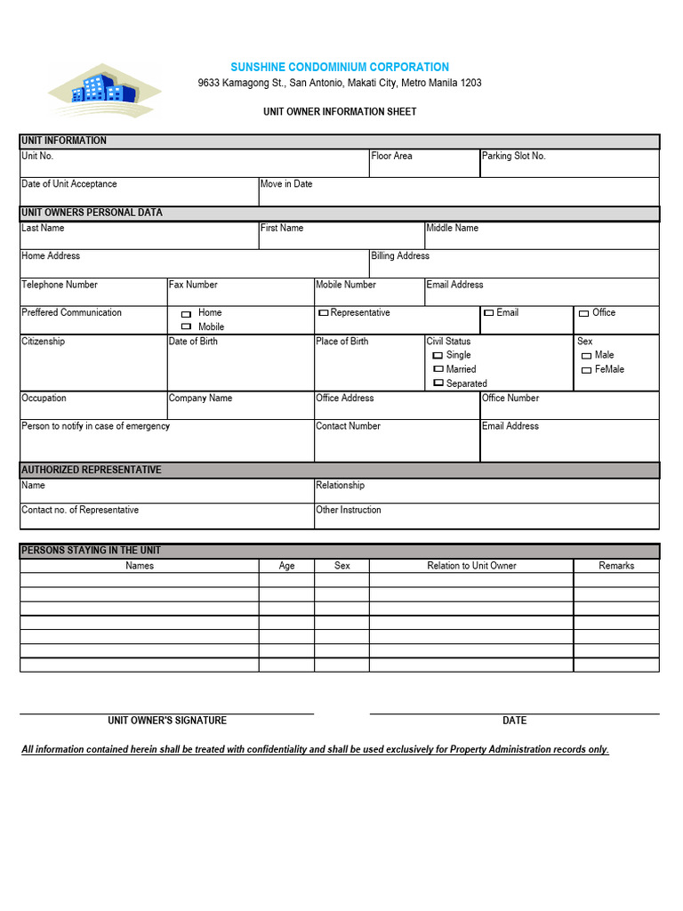 Condo Owner Information Sheet | PDF | Telecommunications | Justice