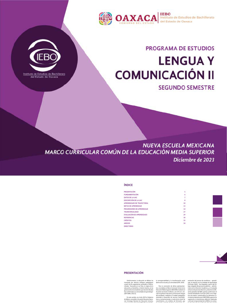 Programa de Lengua y Comunicación 2 | PDF | Aprendizaje | Plan de estudios