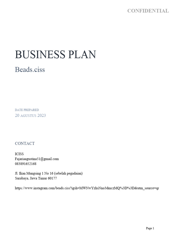 Rencana Bisnis Aksesoris Fashion Murah | PDF