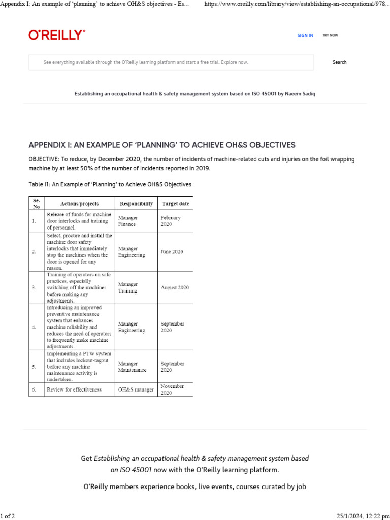 Planning for OH&S Objectives Example | PDF | O'reilly Media | Computing