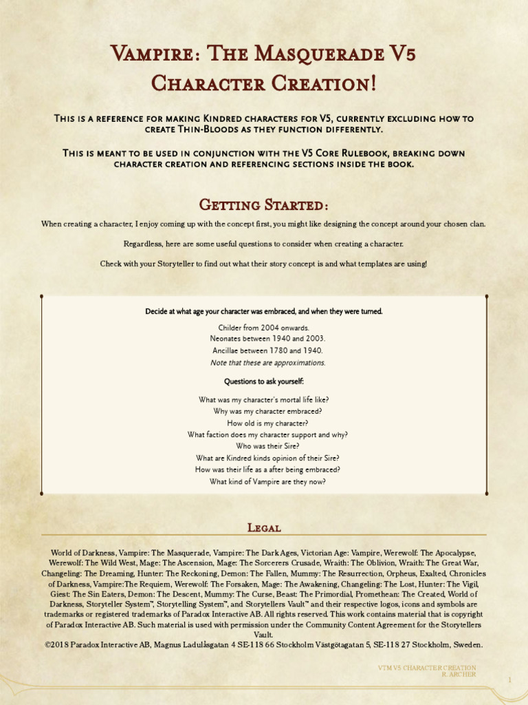 VTM V5 Character Creation Guide PDF Tabletop Games Gaming