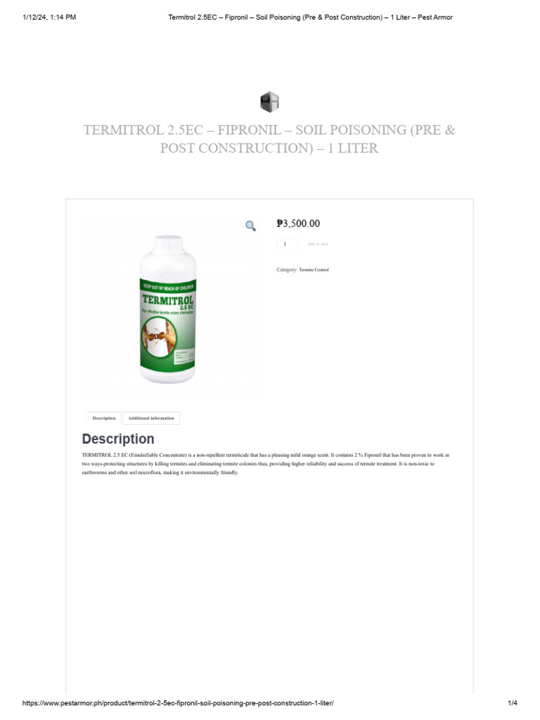 Termitrol 2.5EC - Fipronil - Soil Poisoning (Pre & Post Construction ...