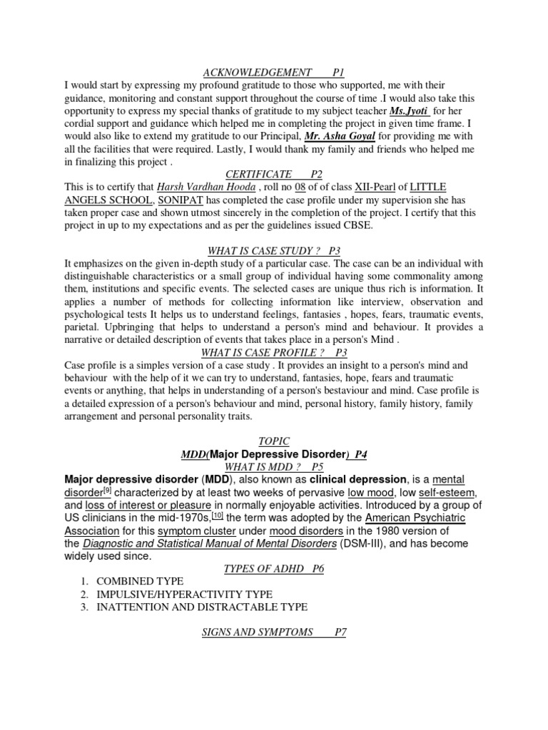 Case Profile | PDF | Major Depressive Disorder | Mental Disorder
