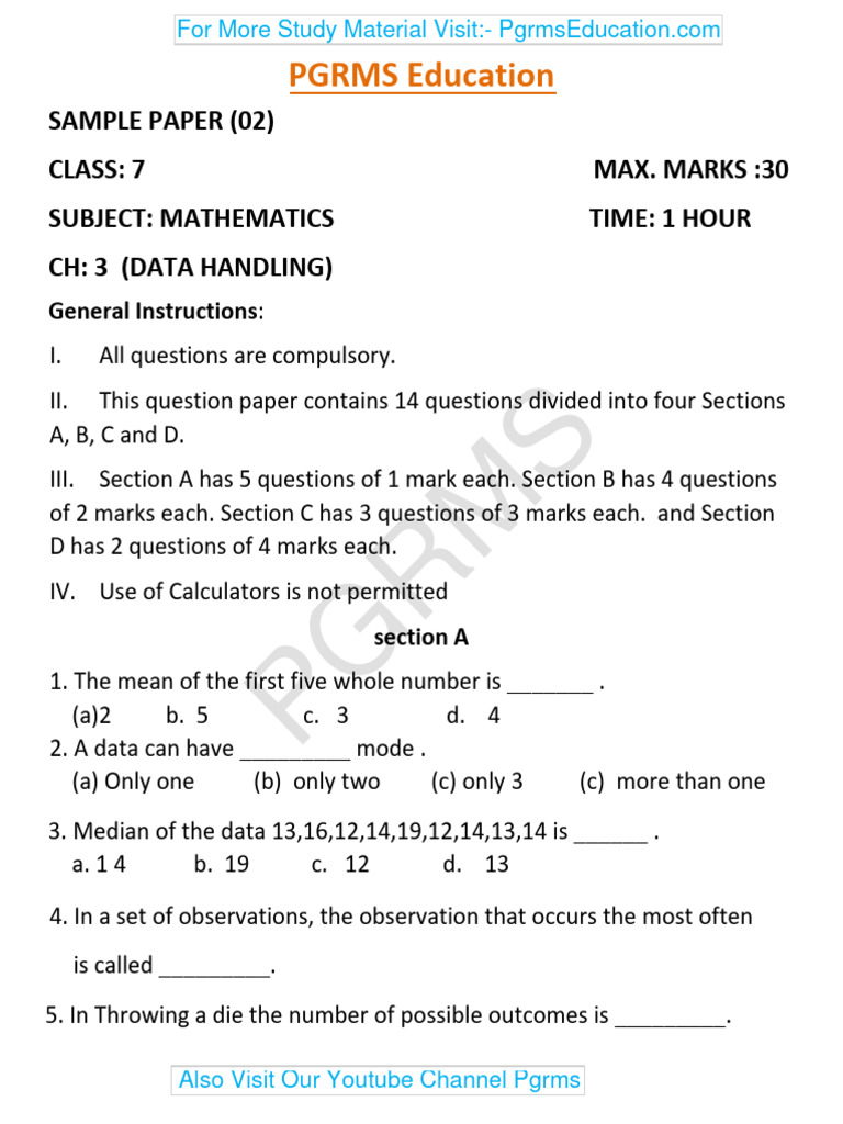 Class 7 Maths Chapter 3 Set 2 | PDF | Mean