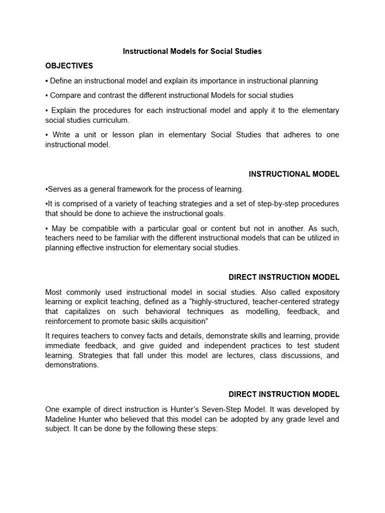 Lesson+1 INSTRUCTIONAL MODEL FOR SOCIAL STUDIES | PDF