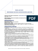 Fiche de Poste Responsable Secteur Contentieux - Rã©clamations