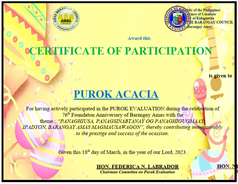 Certificate of Purok Participation PDF