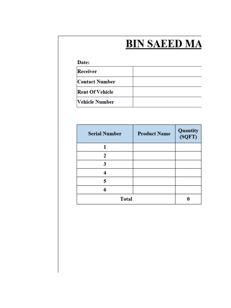 Vehicle Unloading Format for Bin Saeed | PDF