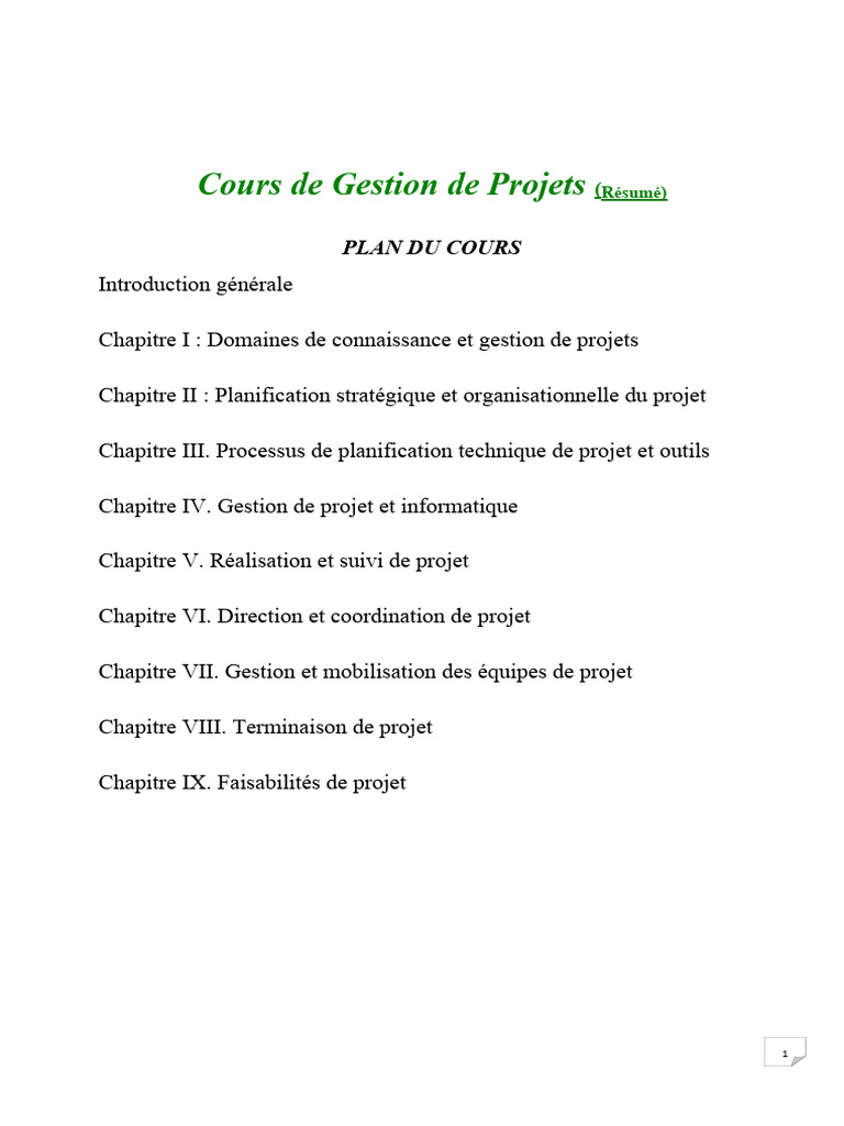 Résumé du Cours de Gestion de Projets | PDF | Gestion de projet ...