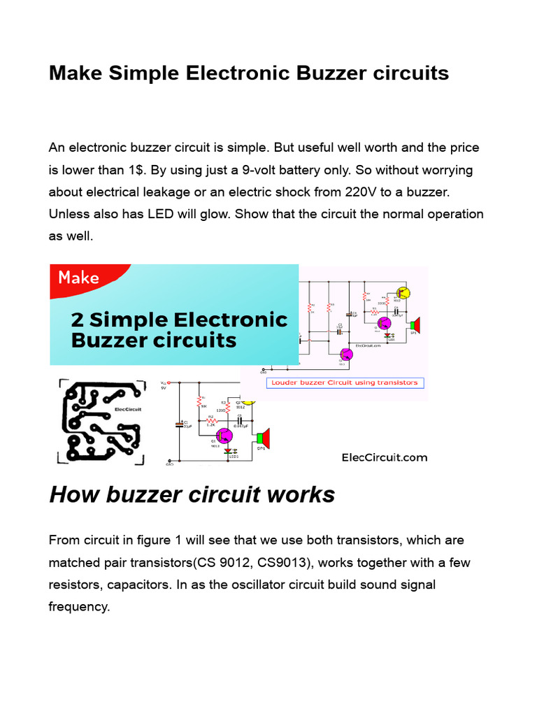 Simple Electronic Buzzer Circuit Guide | PDF | Electronic Circuits ...