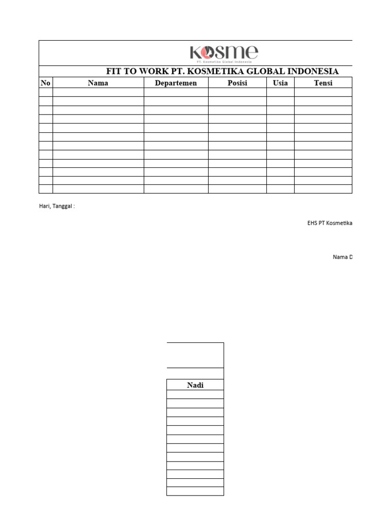 Formulir Fit to Work EHS KGI | PDF