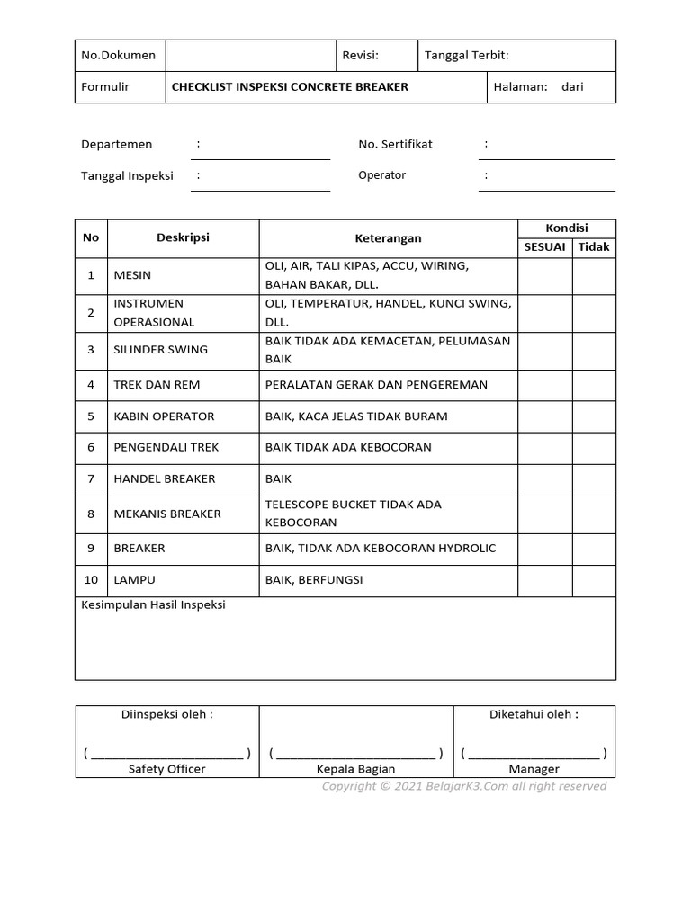 Check List Inspeksi Breaker | PDF