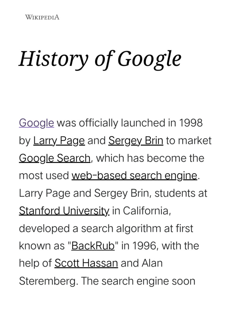 History of Google - Wikipedia | PDF | Art