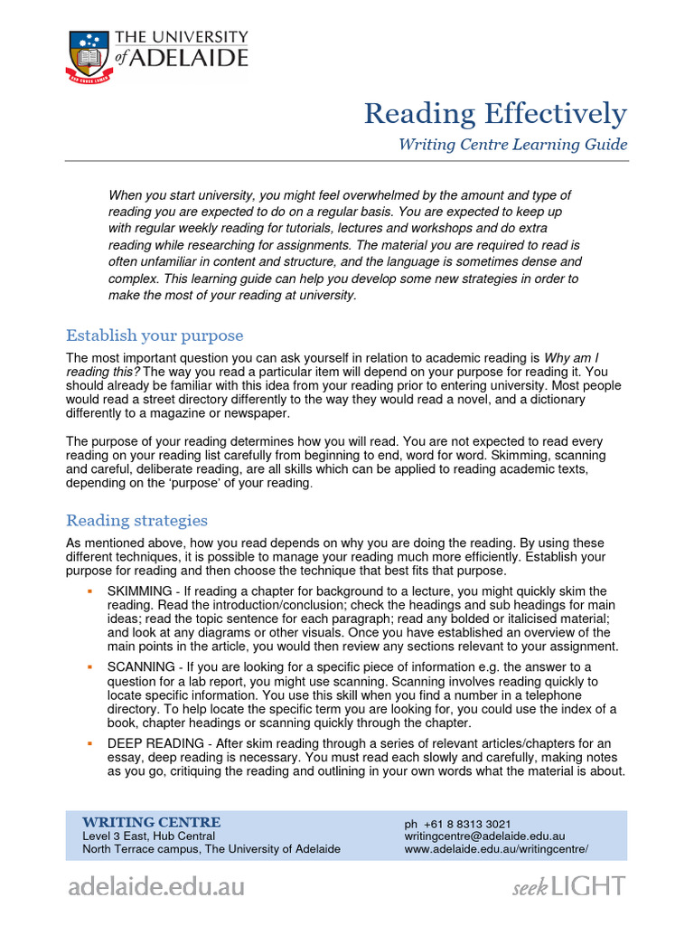 Uniadelaide - Readingeffectively | PDF | Speed Reading | Information