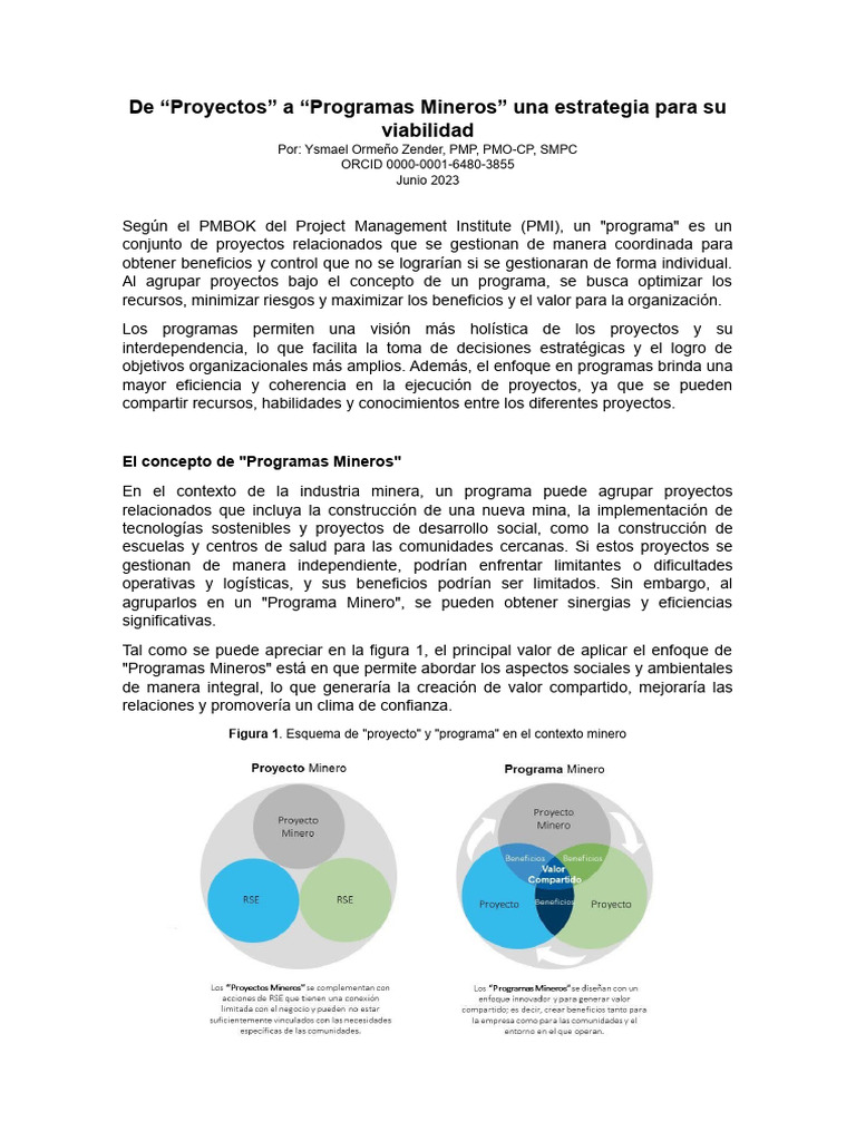 00.de Proyectos A Programas Mineros | PDF | Sustentabilidad | Minería