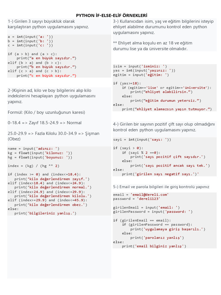 PYTHON İF-ELSE-ELİF - Son | PDF