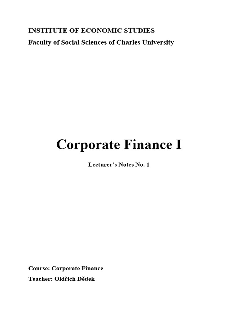 01 Corporate Finance Case Study Pdf Dividend Cost Of Capital