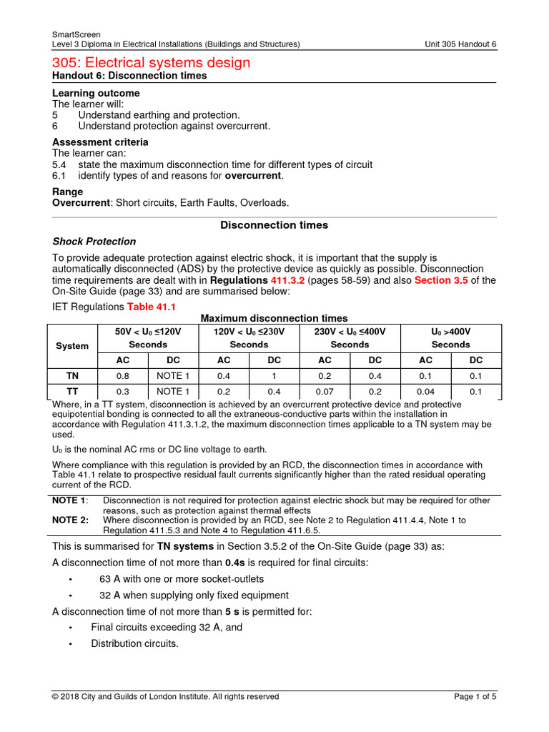 Disconnection Times for Electrical Systems | PDF