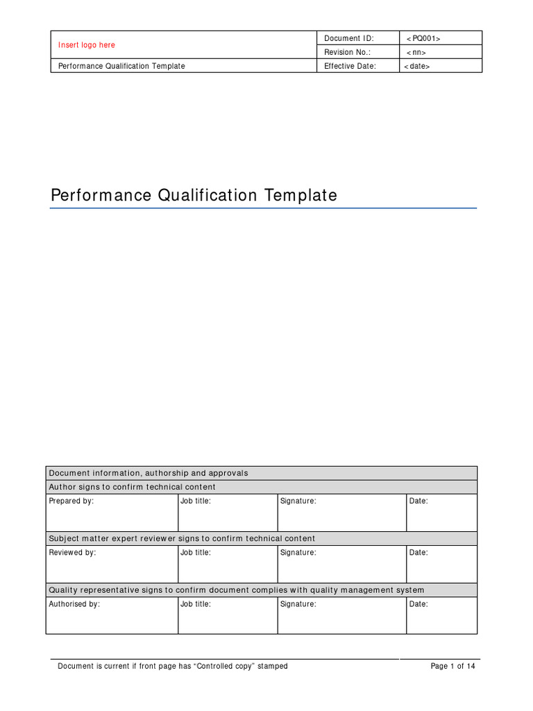 Performance Qualification Template: Insert Logo Here PDF