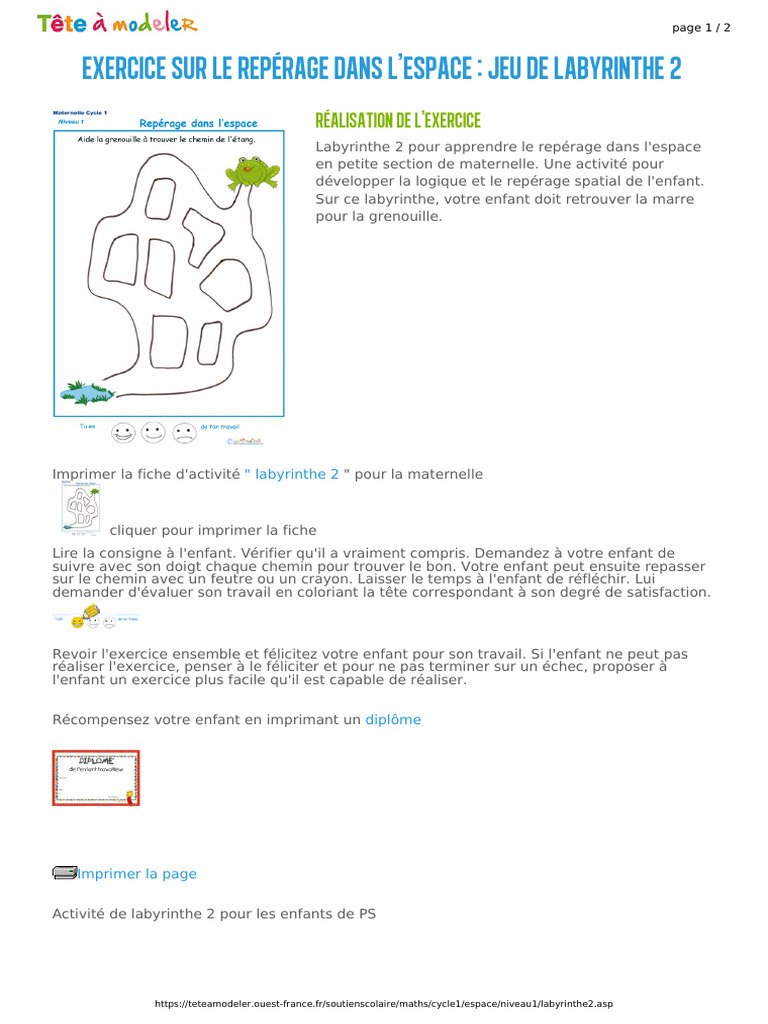 Labyrinthe éducatif pour maternelle PS | PDF